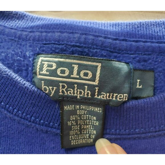 Polo By Ralph Lauren Crewneck Sweatshirt Large, Blue w Orange Pony, Cotton Blend - Picture 3 of 7